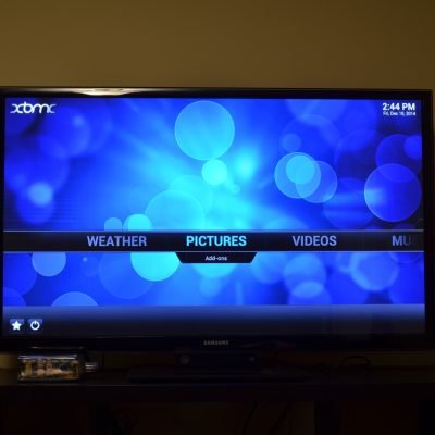 A Raspberry Pi running XBMC connected to an HDTV